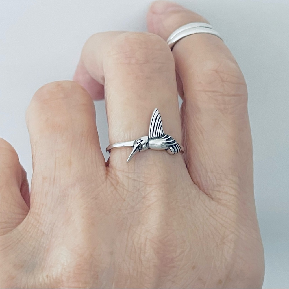 Sterling Silver Small Hummingbird Ring, Spirit Bird, Silver Rings, Animal, Birds